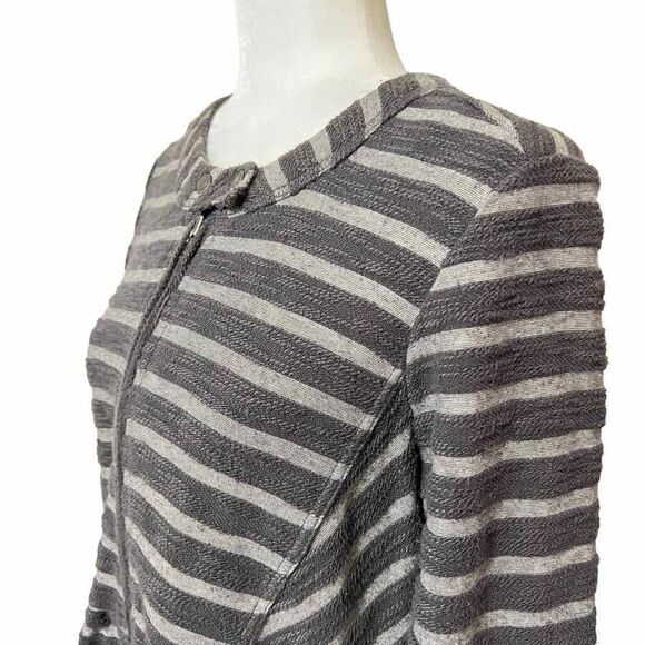 FREE PEOPLE Gray striped peplum sweater jacket Size Small zip up cotton blend - Picture 5 of 11